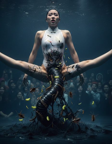 ドバイ案件異種姦水中触手蟲姦ゴキブリ責めヤスデ責め蟲責めハイレグ水着